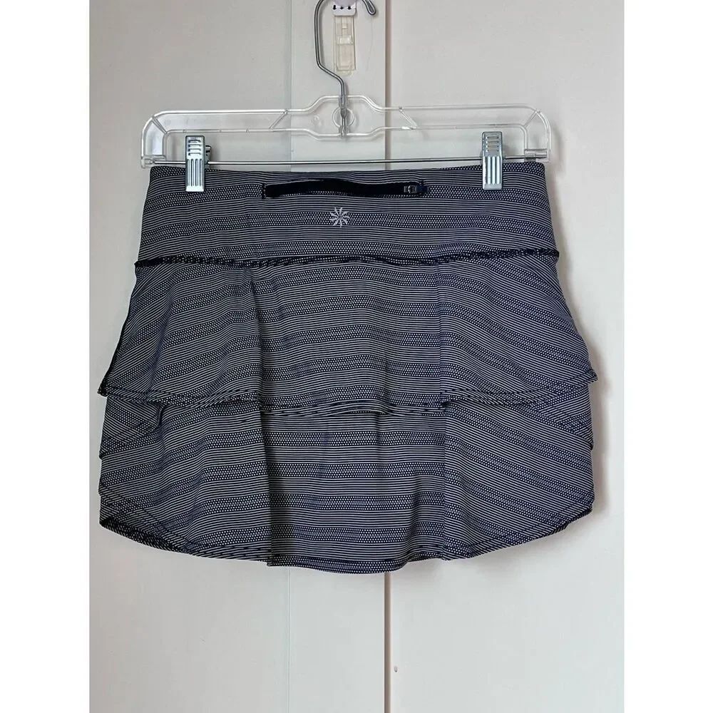 Athleta Navy Blue Stripe Swagger Ruffle Tennis Athletic Golf Activewear Skort S